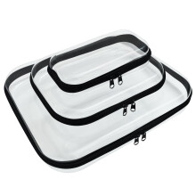 3 Pcs Clear Zipper Storage Case Set, Hard Shell Organizer Bag for Travel Toiletries and Makeup, Black