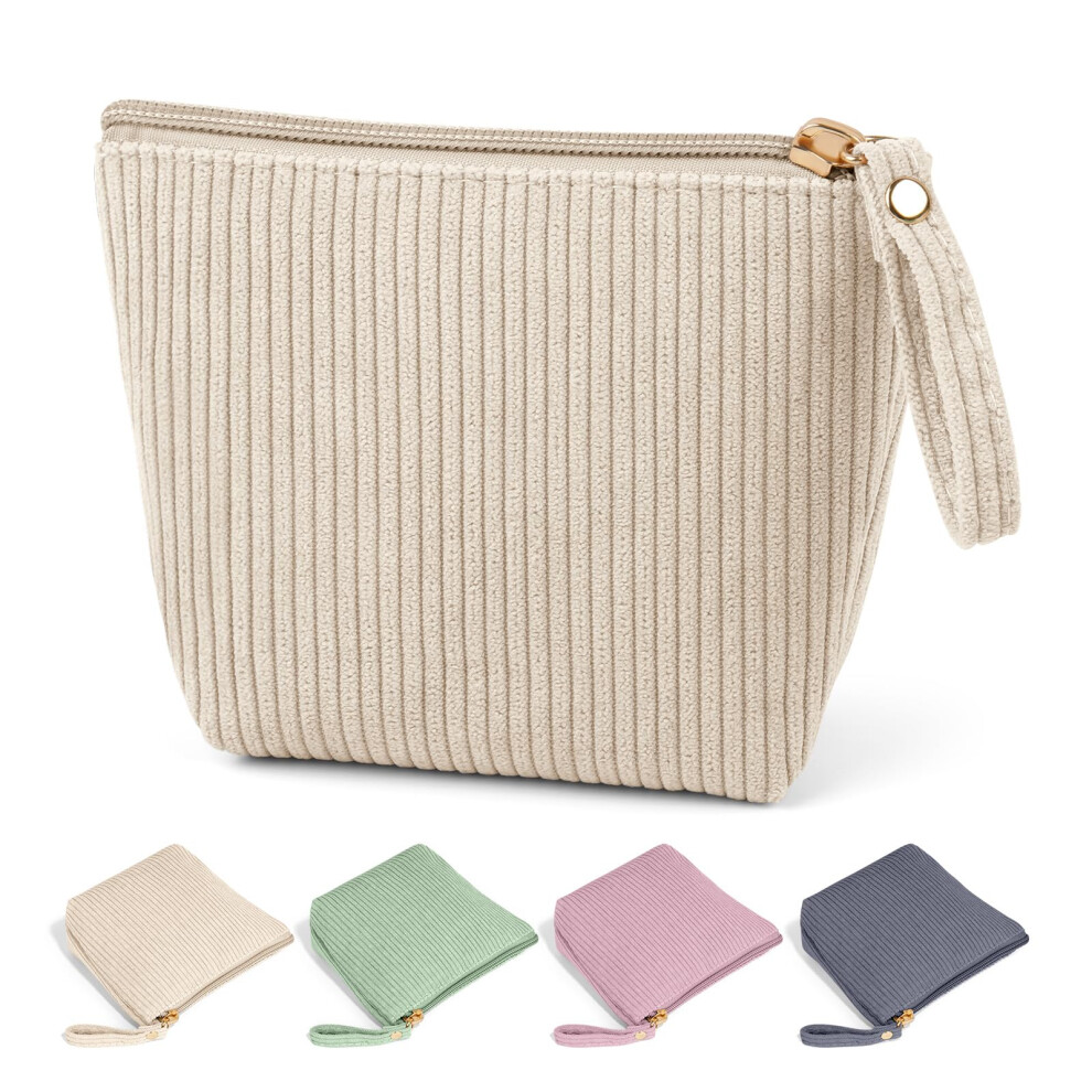Mini Corduroy Makeup Bag with MultiPocket Organization, Small Travel Cosmetic Pouch for Purse
