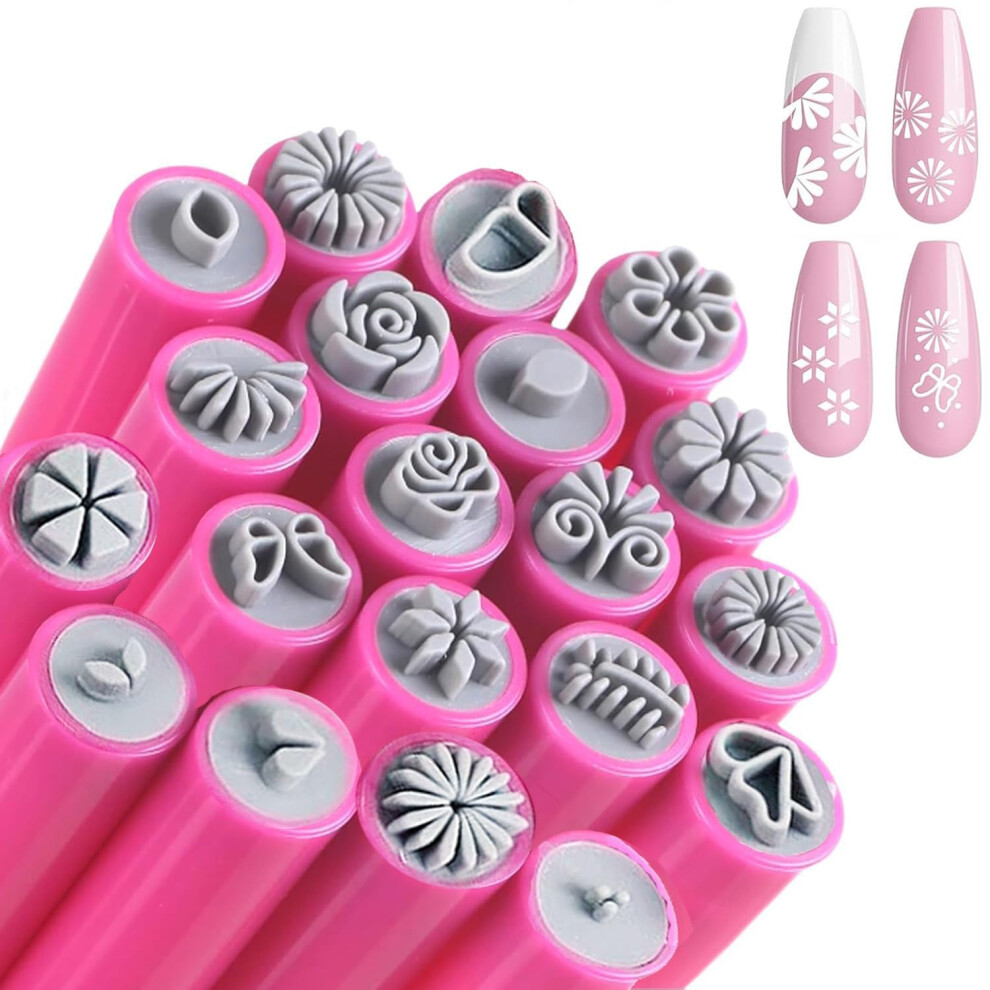20PCS Nail Art Stamp Pen Set with Flower Butterfly Designs, Silicone Tips, DIY Stamping Tools for Women Girls