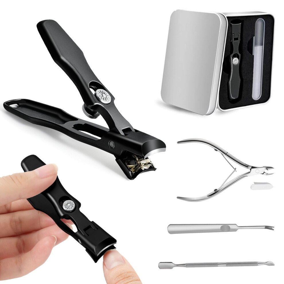 Nail Clippers with UltraSharp Blades and AntiSplash Catcher, Ergonomic Toenail Clippers for Thick Nails