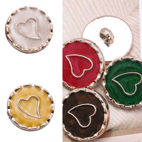 10Pcs Heart Button Round Metal Button with Hole for-Black M 2
