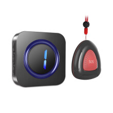 Wireless Caregiver Pager System Nurse Alert System with IP55 Waterproof SOS Button for Elderly Monitors EU Plug Black