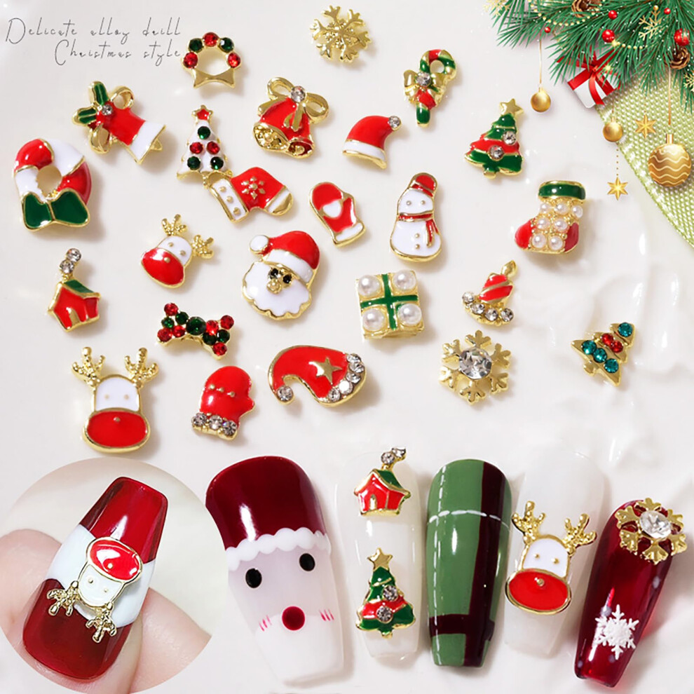 24pcs 3D Christmas Nail Art Charms Set with Festive Designs Santa Claus Tree Bells for DIY