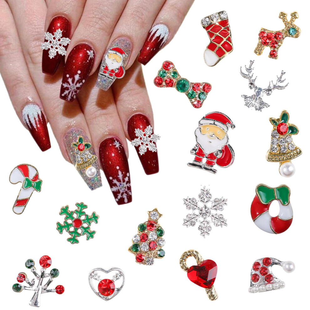 15Pcs Christmas Nail Charms 3D Alloy Festive Decorations Snowflake Tree Santa Hat Winter Manicure
