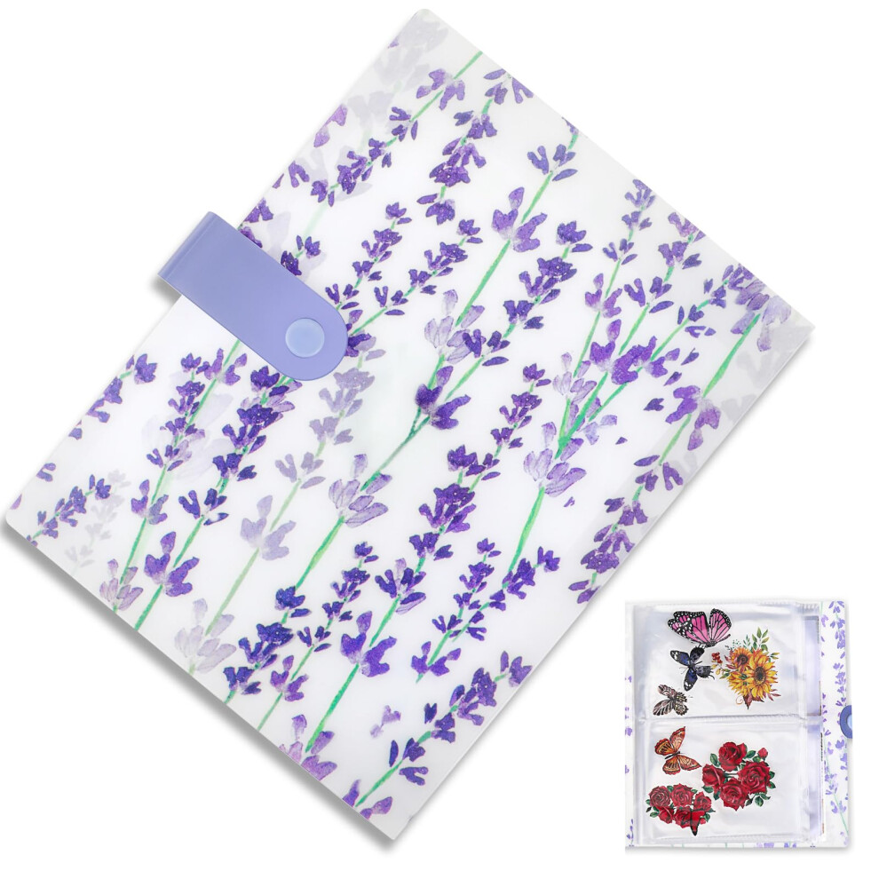 Lavender Nail Sticker Storage Book With Transparent Pockets, 144 Slots Pattern Nail Art Album