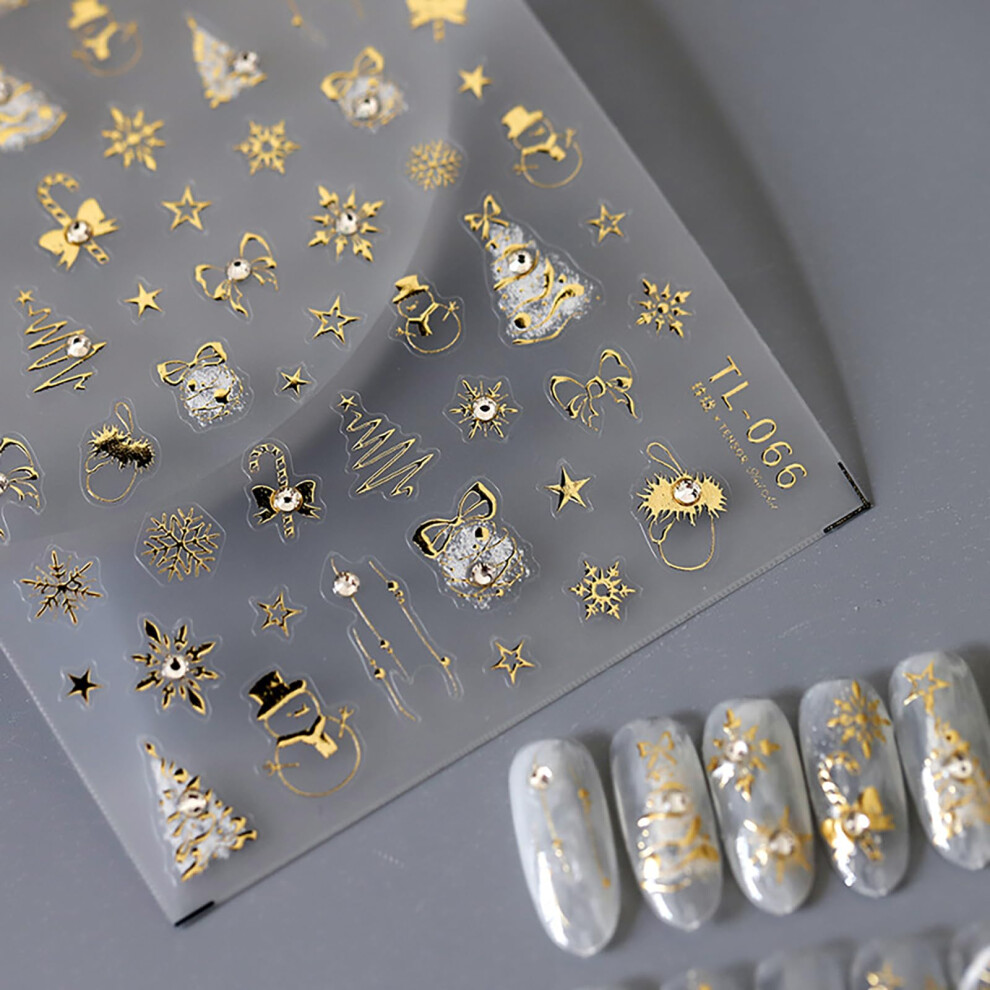 Gold Christmas Nail Stickers 5D Embossed Xmas Nail Art Decals With Snowman Tree Self Adhesive