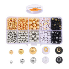 Resin Beads Gold Silver Round Spacer Beads Letter Beads-Style 3