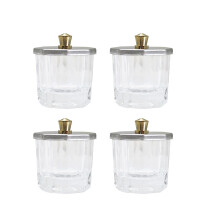 4 Pcs Crystal Glass Dappen Dish for Acrylic Nails with DustProof Metal Lid and Hexagon Base