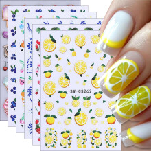 6 Sheets Fruit Nail Art Stickers 3D SelfAdhesive Summer Fruit Decals for DIY Manicure