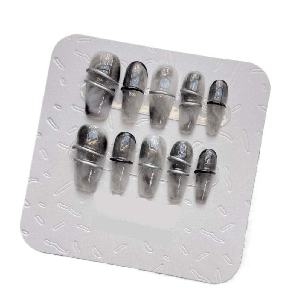 Handmade Square Press On Nails Black 10pcs XS, Long Lasting Reusable Fake Nail Tips