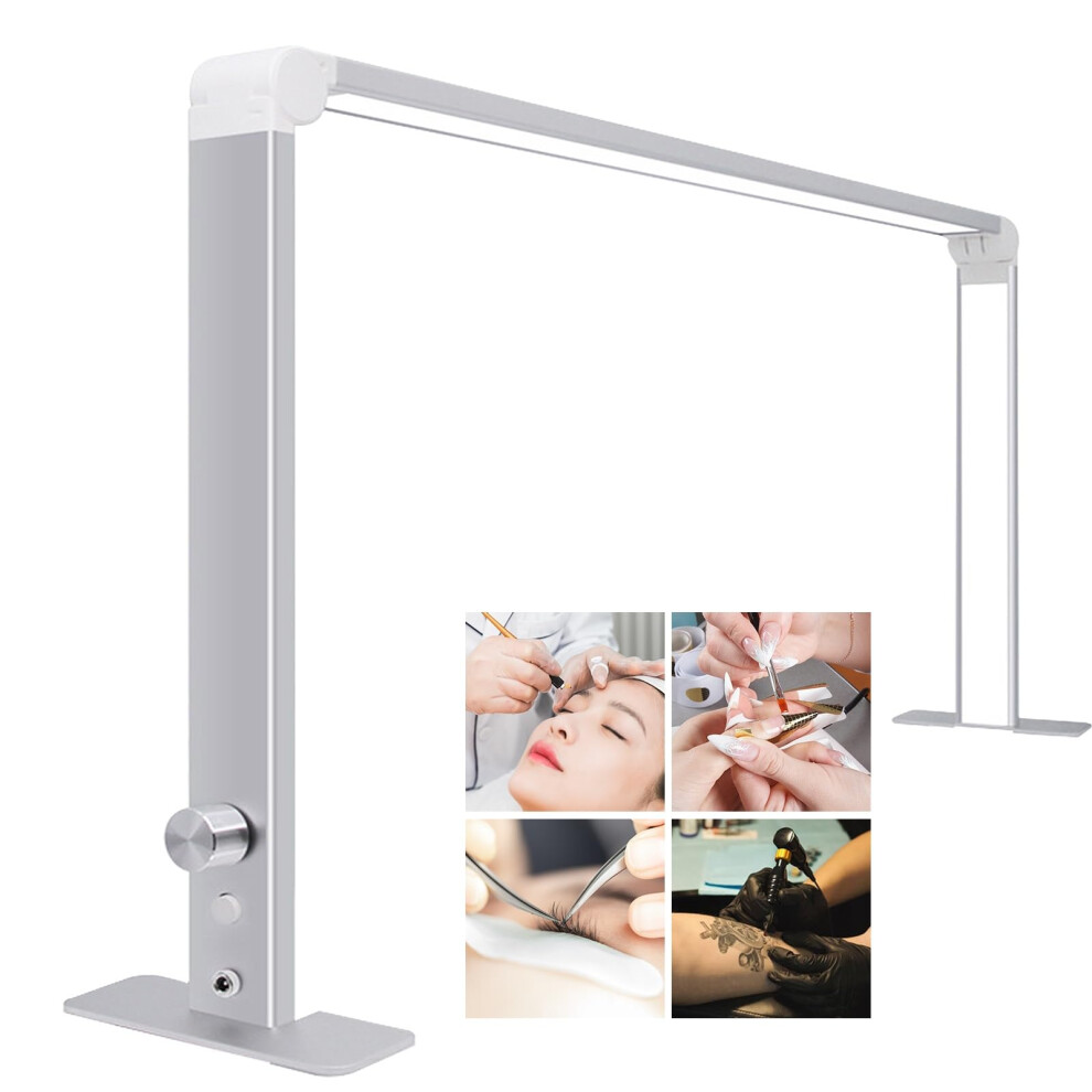 Silver Led Nail Desk Lamp With Stepless Brightness, Adjustable Color, Foldable Design For Manicure And Lash Tech (Silver)
