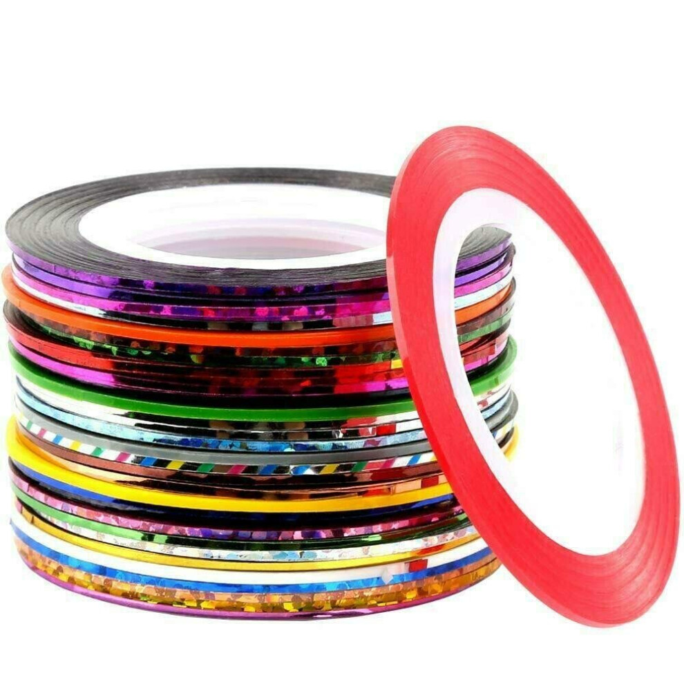 30 Rolls Holographic Nail Striping Tape Set, SelfAdhesive UltraThin Nail Art Decoration