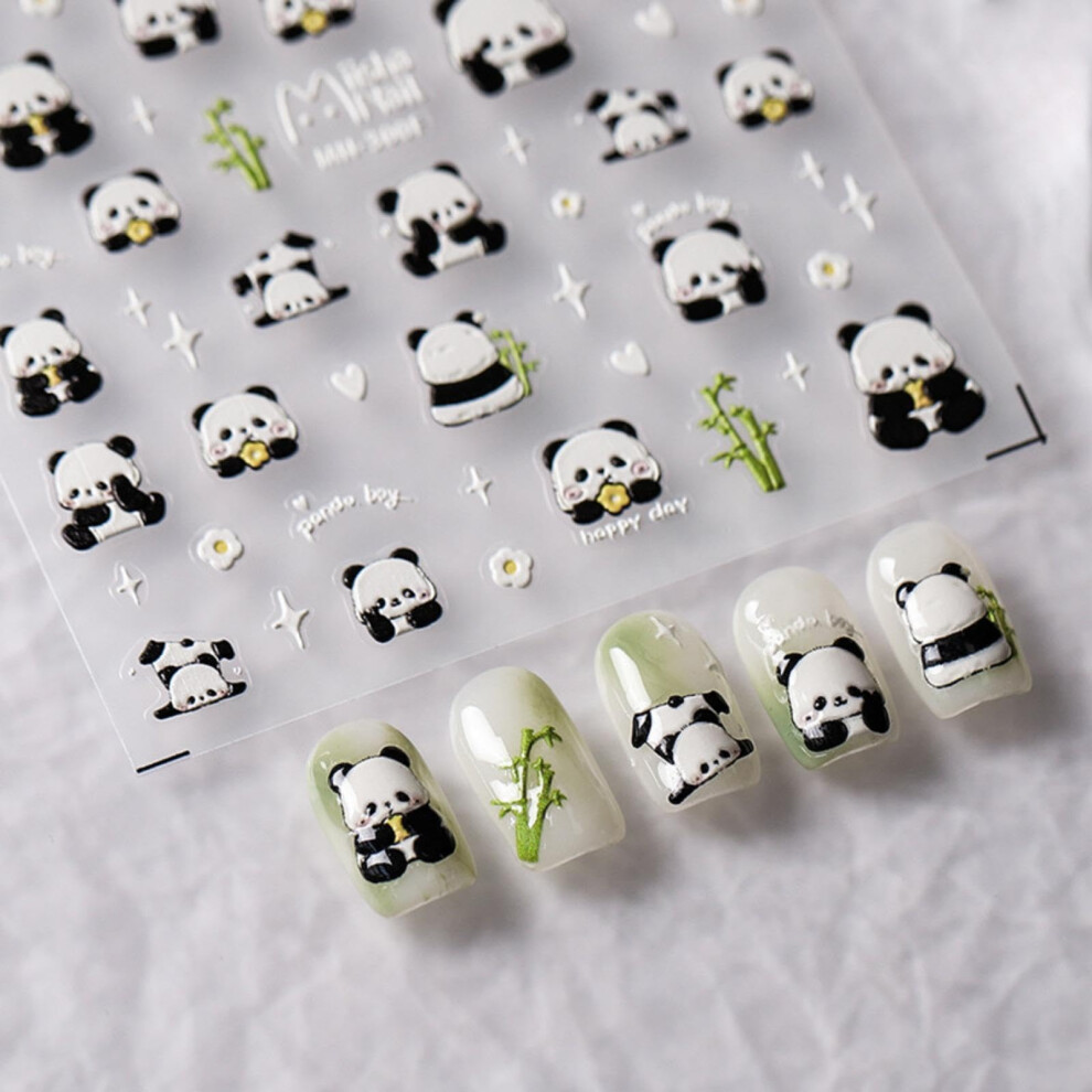 SelfAdhesive Bamboo Nail Art Stickers 5D Embossed Floral Panda Decals for Spring Summer Nails