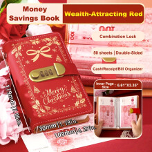 (Christmas Money Box) [Christmas] Large Capacity Lockable Money Savings Book with Lock & Envelopes - Christmas/ Cash & Bill Storage Book