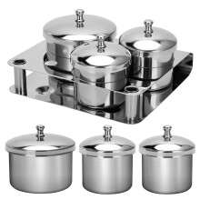 Nail Art Dappen Dish Set 3pcs Stainless Steel Acrylic Powder Container with Secure Lids and Brush Slots