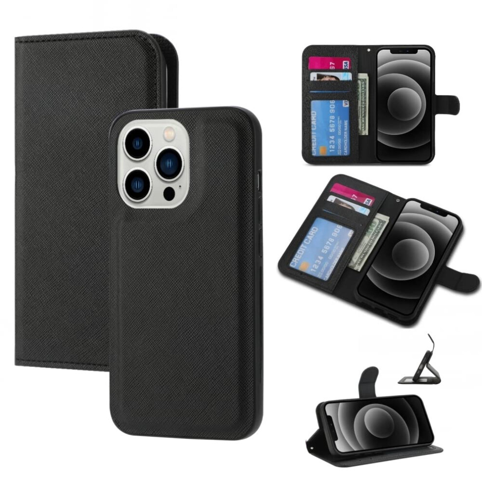 Wallet Leather Case For Iphone 13/14, Magnetic Detachable 2-In-1 With Stand And Card Holder For 6.1" Iphone 13/14 Black 9001264964962