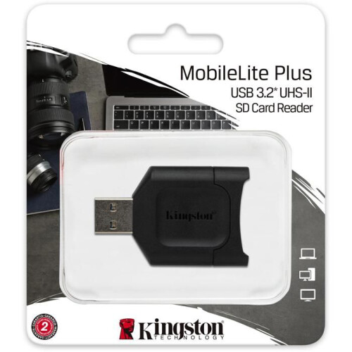 Kingston Leitor de cartões SD - KINGSTON - MobileLite Plus - USB 3.2 - Compatível com SD UHS-II - Preto