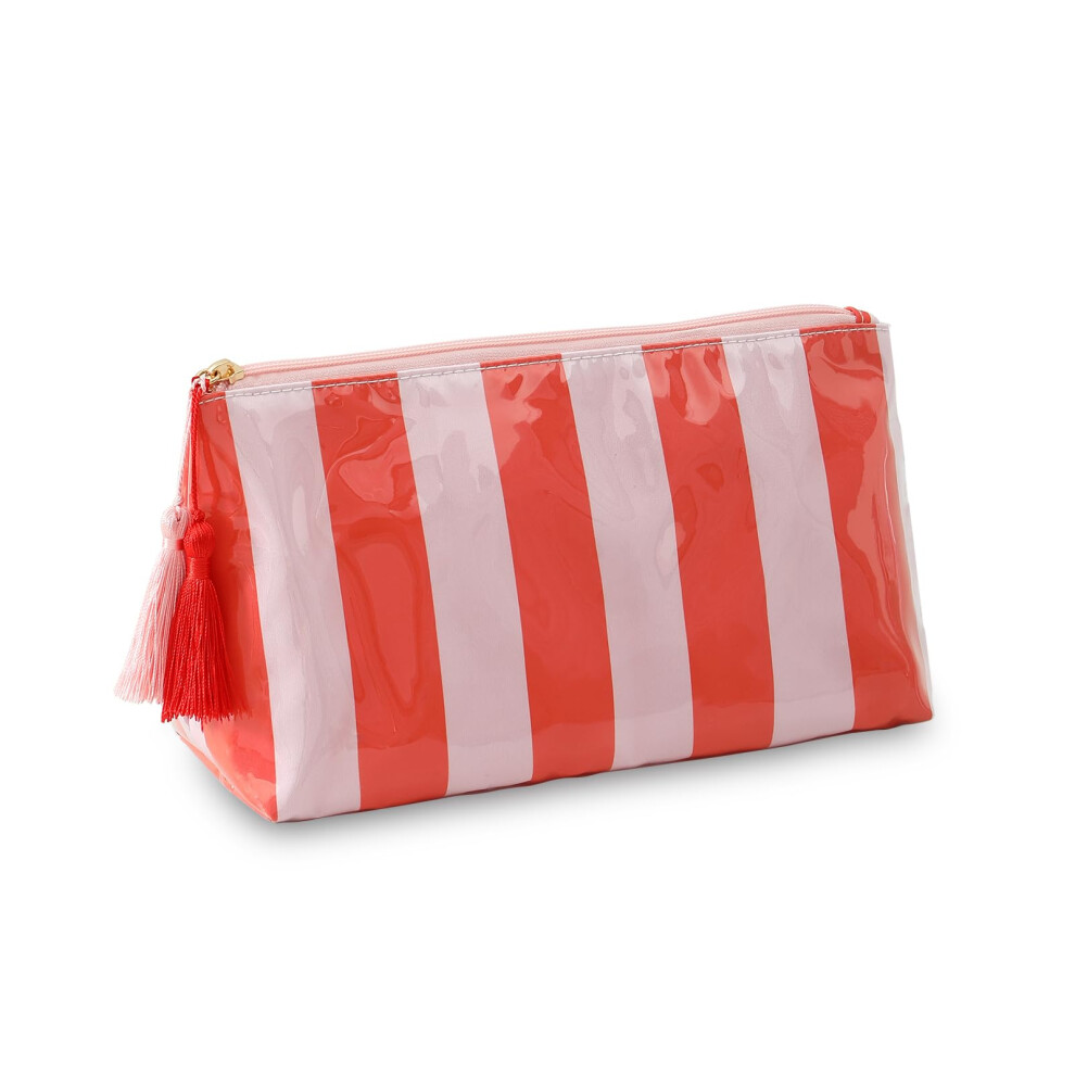 Waterproof Makeup Bag for Travel, Clear Cosmetic Pouch with Large Capacity and Stylish Tassel Zipper (PinkOrange)