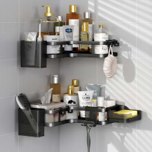 No Drill Corner Shower Caddy 2 Pack Rustproof Carbon Steel Shelves with Hooks for Bathroom Storage