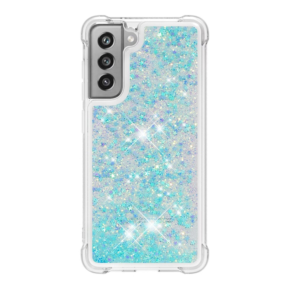 Glitter Sparkle Moving Quicksand Flowing Cover For Galaxy S24 Plus Case Blue Silver Transparent Silicone Bumper Blue,Silver 9119770727855