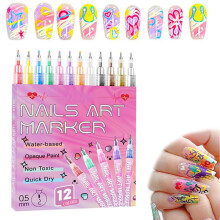 Nail Art Pens Set with Waterproof QuickDry Ink, Fine Tip Markers for Gel Nails, 12 Colors