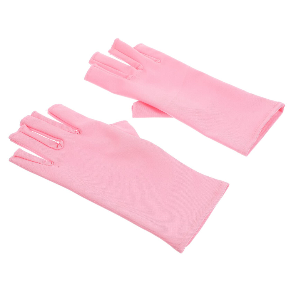 Pink Uv Protection Fingerless Gloves For Manicure And Nail Lamp, Breathable Stretch Fabric