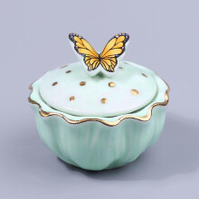 Ceramic Butterfly Nail Powder Holder with Lid, Acrylic Dappen Dish for Liquid and Powder Mixing, Green