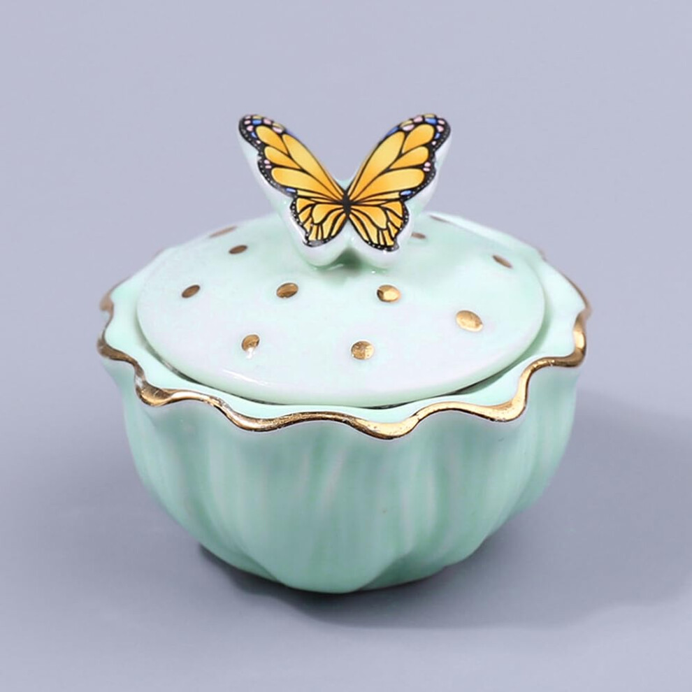 Green Ceramic Butterfly Nail Powder Holder With Lid, Acrylic Dappen Dish For Liquid And Powder Mixing,