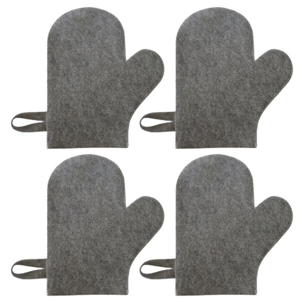 Grey 4Pcs Sauna Mittens Heat Resistant Felt Gloves For Deep Exfoliation Spa Bath Scrubbing