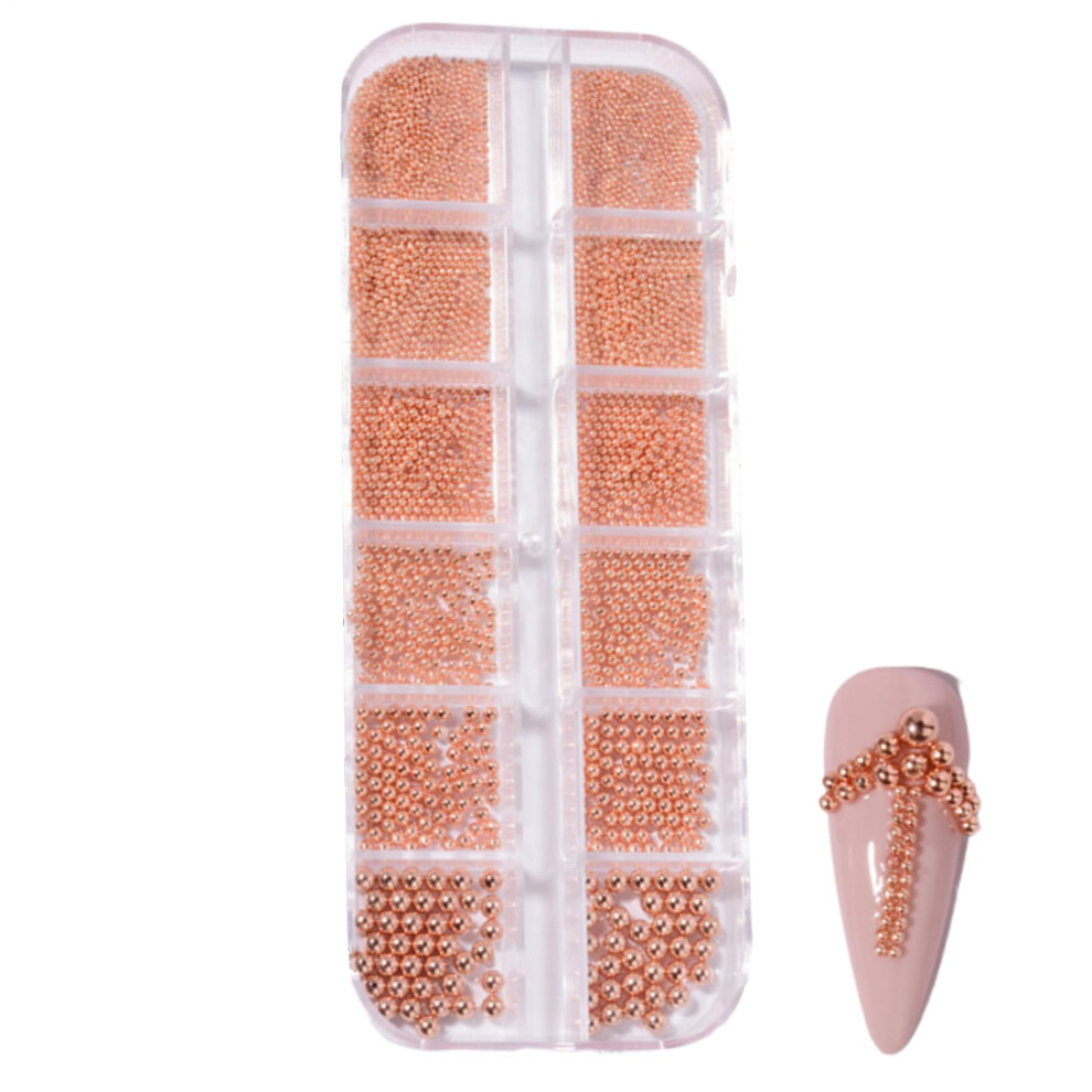 Gold Nail Art Beads With Elegant Finish, Mixed Sizes 3D Caviar Beads For Nails In Storage Box