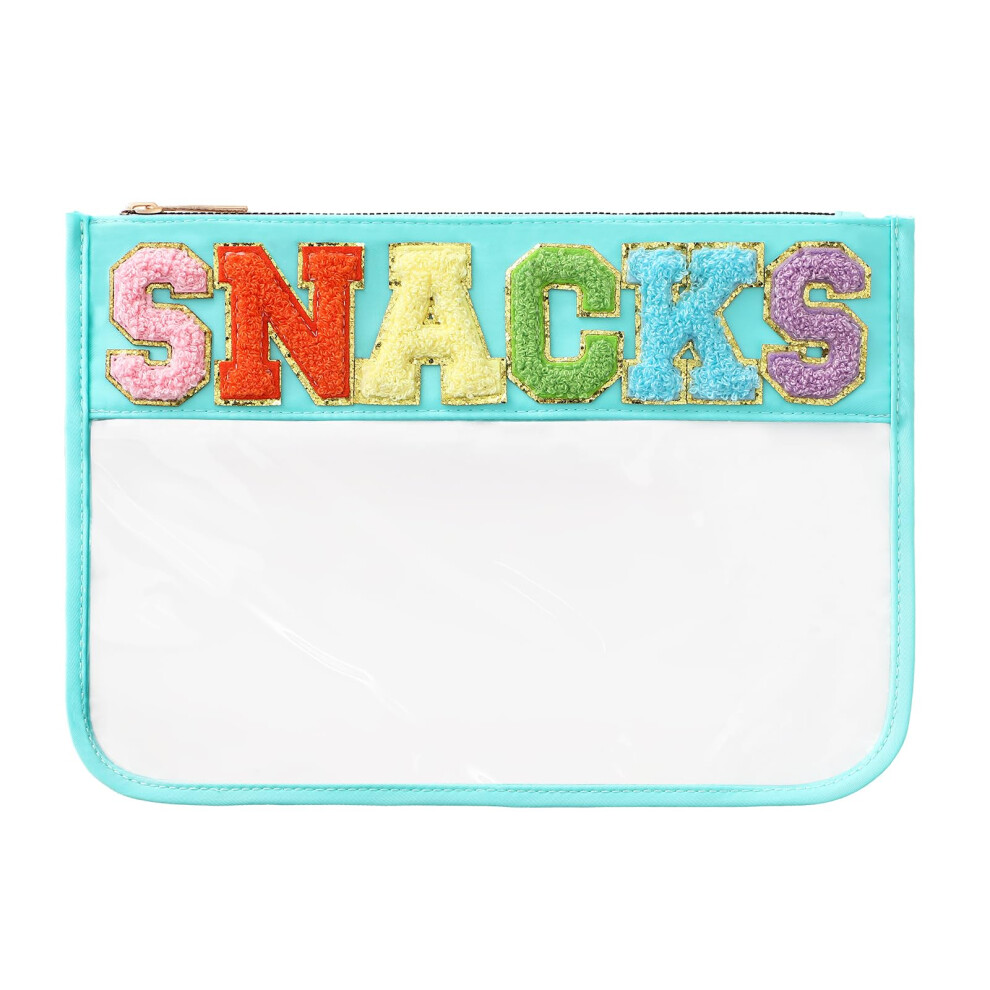 Clear Travel Makeup Bag with Waterproof Nylon, Chenille Letter Toiletry Pouch for Women, Green 11.8x8.2