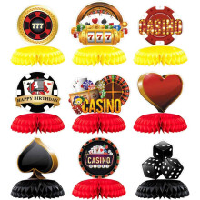 Colección de centros de mesa con diseño de temática de casino, adornos de mesa con diseño de naipes y centros de mesa con diseño de panal para