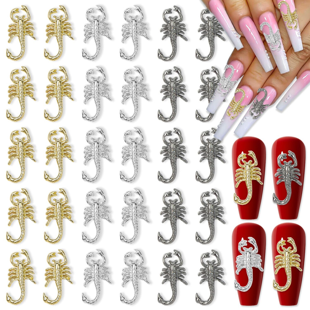 Gold/Silver 30Pcs Scorpion Nail Charms And Alloy 3D Nail Decorations For Stunning Nail Art