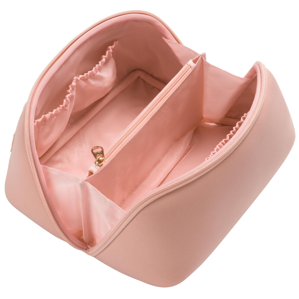 Makeup Bag Large Capacity Travel Cosmetic Organizer for Women with Handle Neoprene Nude