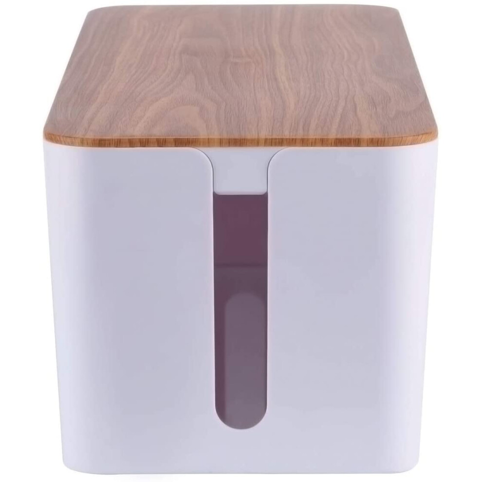 Cable Management Box With Bamboo Lid, Sleek Design Ventilated Wooden Style Cord Organizer For Extension Cord, Power Stripe Surge Protector Wire Concea 9554910642306