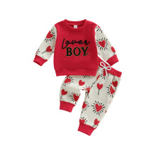 (6-12 Months, Red) Toddler Boy Valentines Day Outfits Letter Embroidered Crew Neck Long Sleeve Sweatshirt with Heart Candy Pants