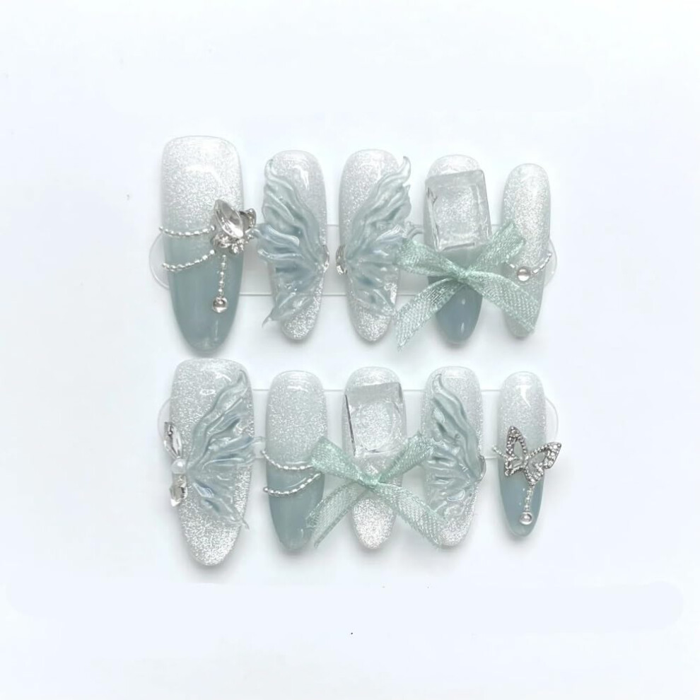 Quality Handmade Press On Nails Set XS Size Long Ballet Fake Nails 10Piece Elegant Style