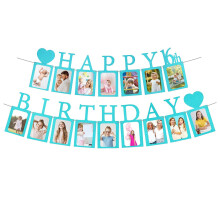 First Birthday Photo Garland for Newborn to 12 Months, Includes Newborn Card Baby Milestone Banner with Frame, Two Method to Assemble Photos for Custo