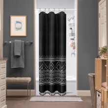 Duschvorhang im Boho-Stil mit Waffelstruktur, pflegeleichtes, strapazierfähiges Material, bedrucktes Motiv für modernes Badezimmerdesign, 183 x 183