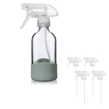 8oz Glass Spray Bottle with Silicone Sleeve, Leakproof Adjustable Nozzle, 4Pack Reusable for Cleaning and Gardening
