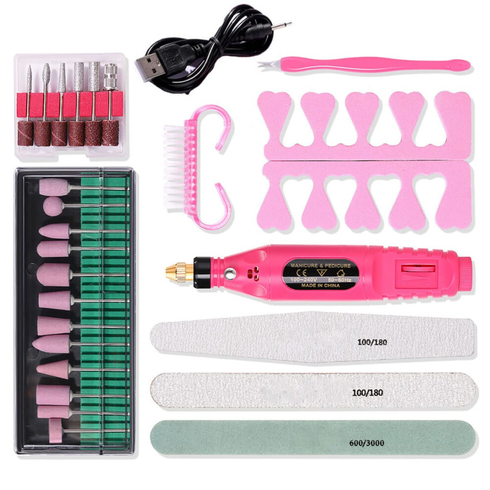 Electric Nail Drill with Adjustable Speed, Low Noise Nail File Set for Acrylic and Gel Nails