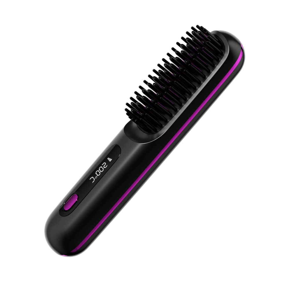 Cordless Hair Straightening Brush with Negative Ion Ceramic and TypeC Fast Charging, Blackish Purple