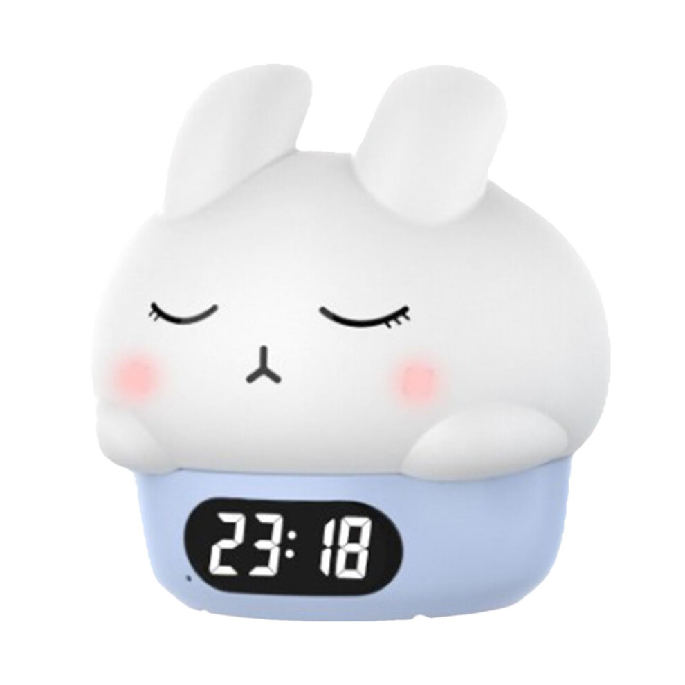 Bunny Alarm Clock Rechargeable Rabbit Digital Alarm Clock With Touch Lamp Silicone Night Long Battery Life Light/Blue