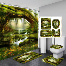 Tapis de bain antidérapant à séchage rapide en terre de diatomées, rideau de douche motif forêt tropicale pour baignoire et salle de bain,