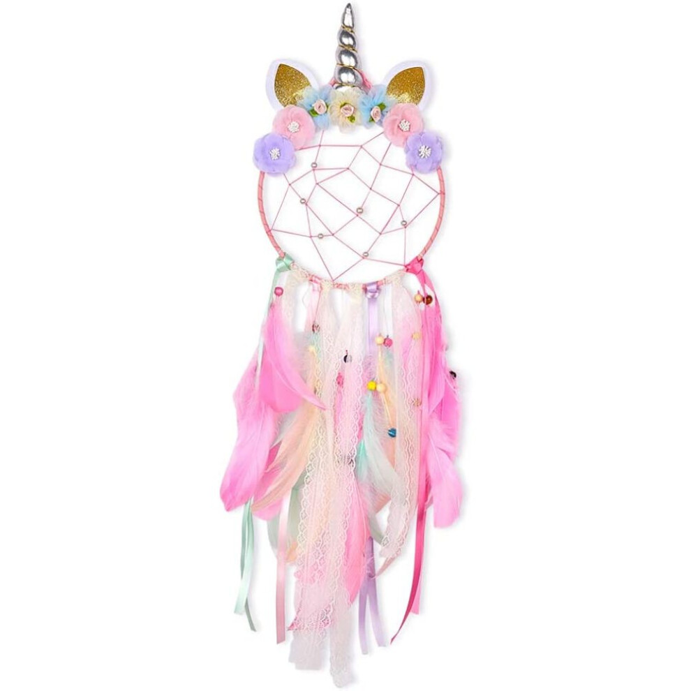 Magical Dream Guardian, Unicorn Dream Catcher With Colorful Feather Decor & Wooden Beads Lace For Home Decor, 20X75 Cm 9466005485500