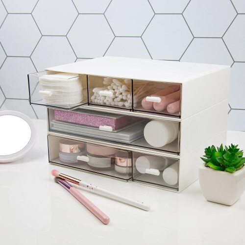 Stackable Plastic Storage Drawer, Elegant Look And Space-saving Design For Your Desk Or Bathroom 2