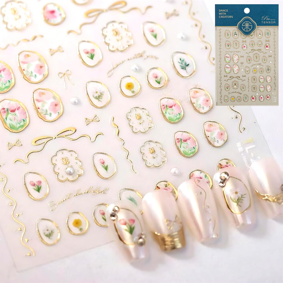 Gold Nail Art Stickers Selfadhesive 5D Embossed Tulip Decals For Diy Manicure Decoration