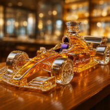 (Racing yellow cover) Interesting Racing Car Shape High Borosilicate Glass Wine Bottle Whiskey Bottle Decanter