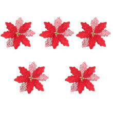 Pack Of 5 Glittering Poinsettias Flower Christmas Tree-Red