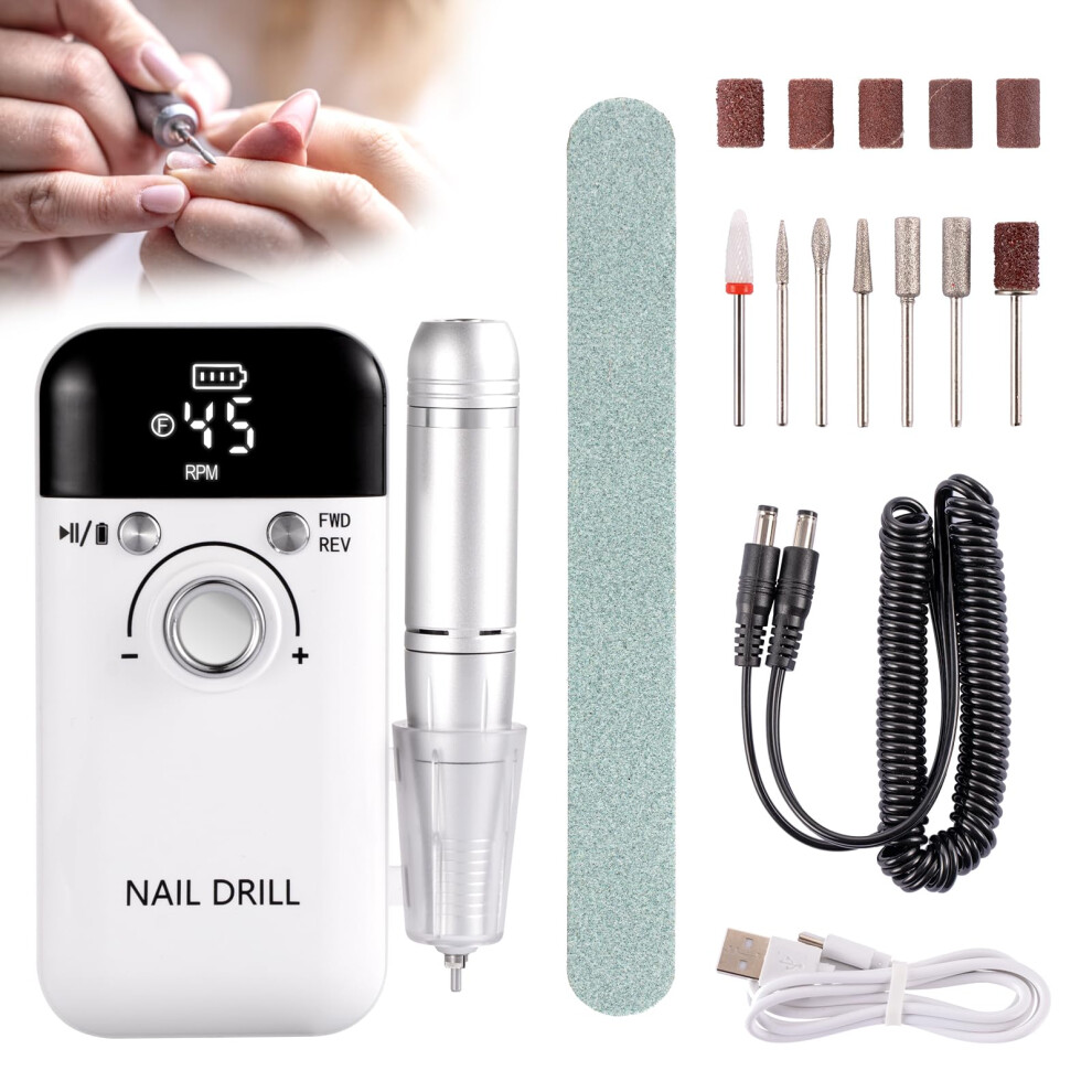 Electric Nail Drill 45000RPM Cordless Rechargeable with LCD Display for Acrylic and Gel Nails